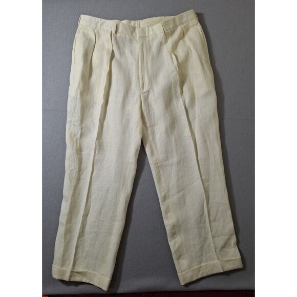 Polo by Ralph Lauren Pants 42x29 100% Linen Vtg Off White Cuffed Trouser Slacks - Picture 1 of 11